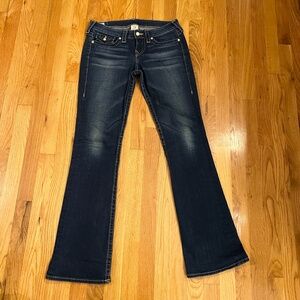 EUC Women's True Relgion Becky Bootcut Jeans Swarovski Crystal Buttons Size 28